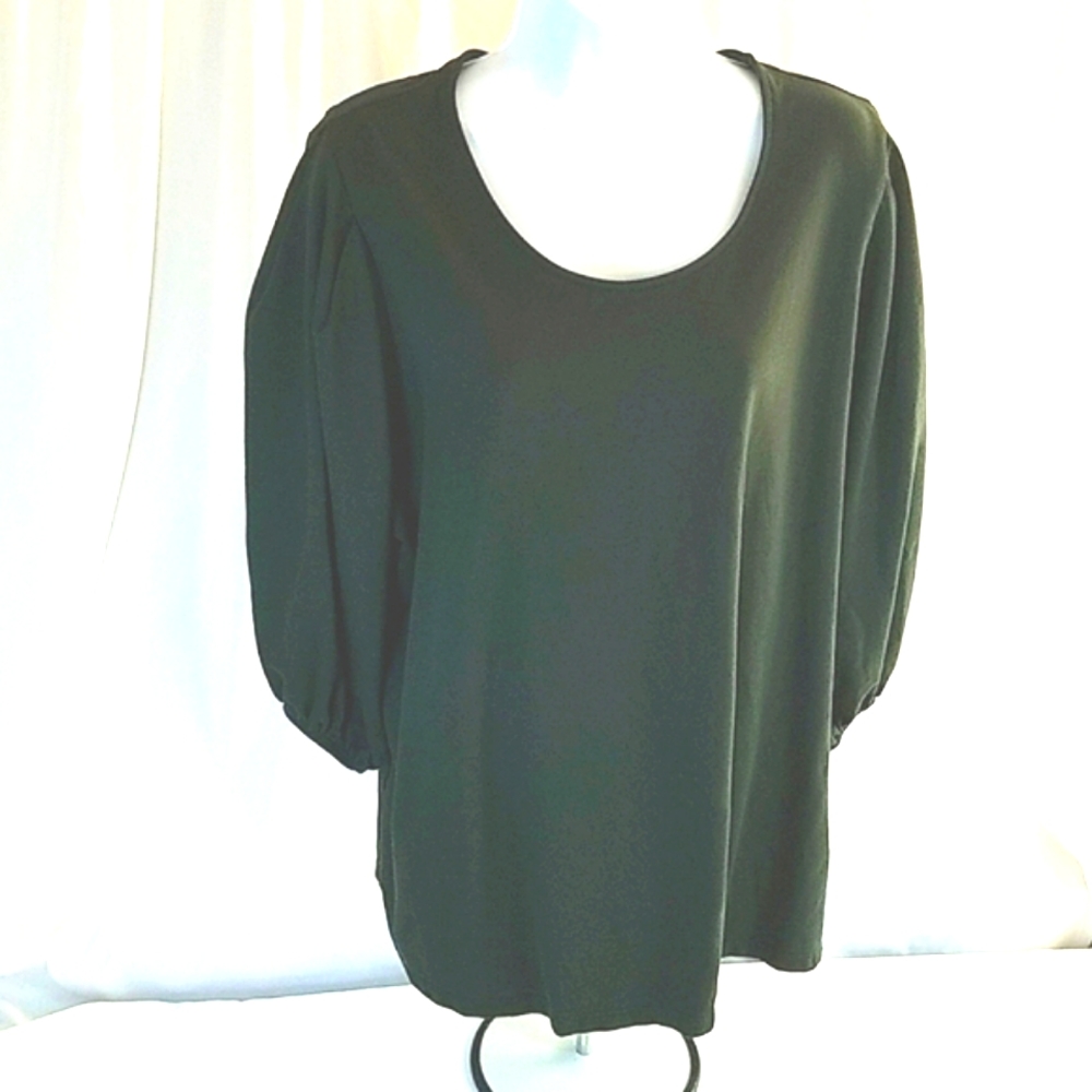 Ava &Viv Women's Plus Size 3/4 Puff Sleeve Blouse Green Sizes X
